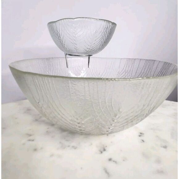 Arcoroc Durand Country Wheat Design 3 pc Chip and Dip Set Original Vintage Clear - Picture 6 of 11